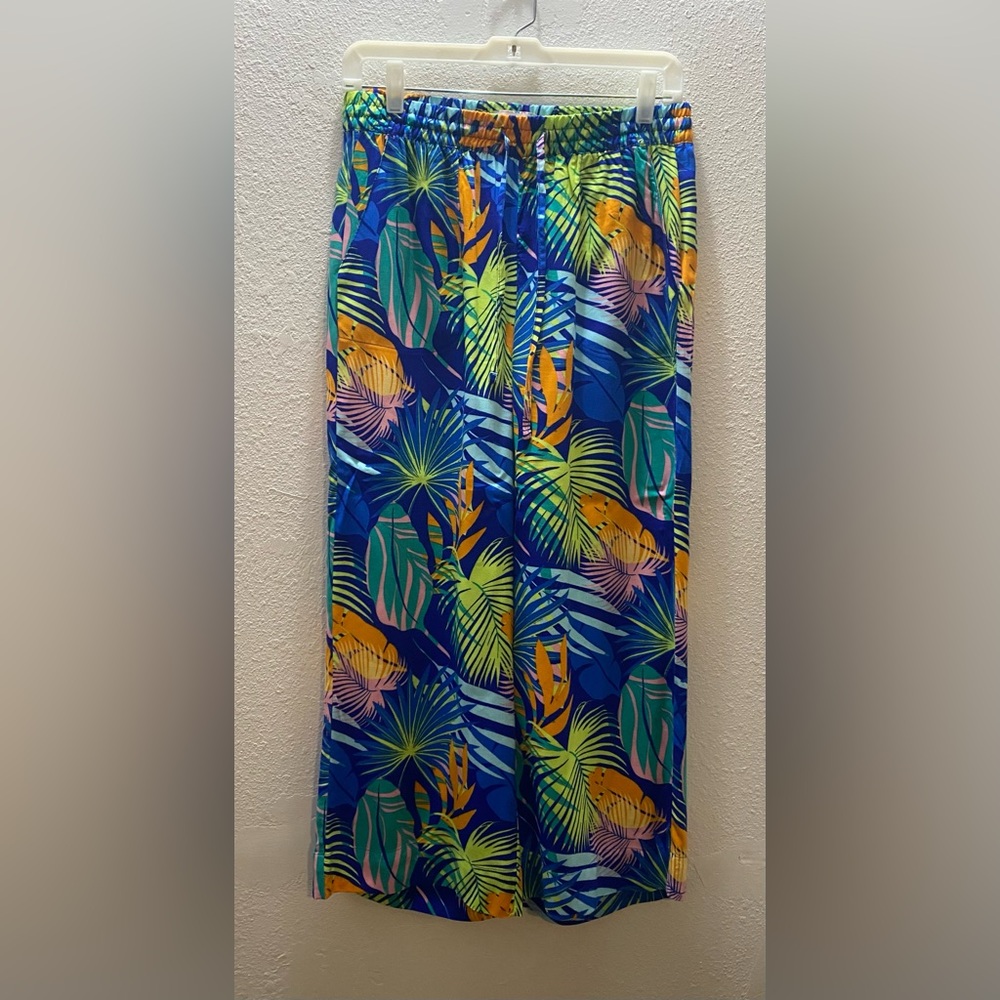 Stella Parker Women's Small Vibrant Tropical Leaf Print Wide Leg Pants